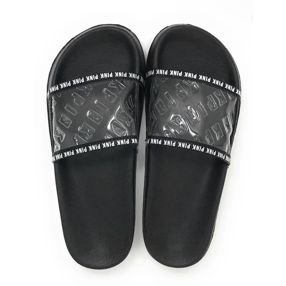 Victoria Secret PINK Single Strap Black Clear Slides - Size Small (5-6) Women's - Picture 2 of 6